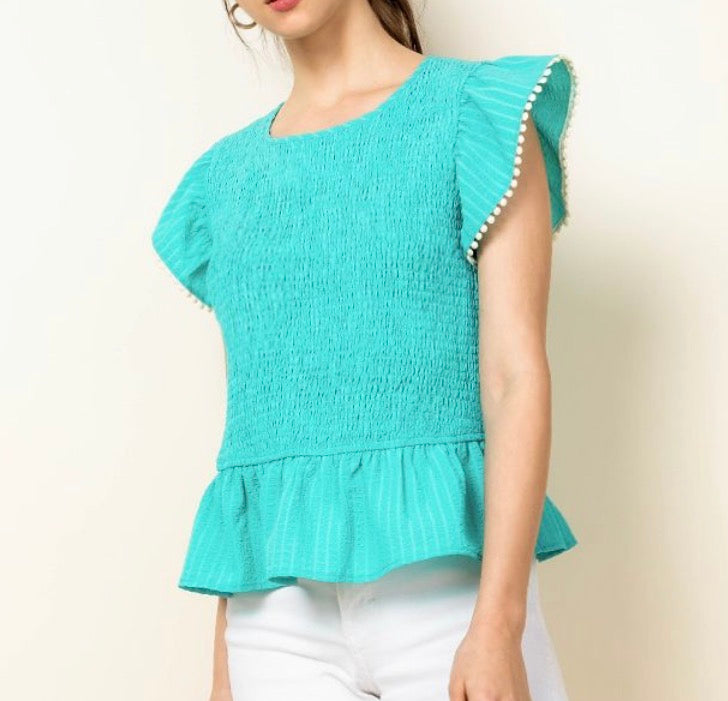z   Smocked Flutter Sleeve Top