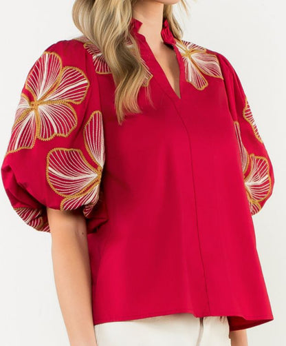 z   Puff Sleeve Embroidered Top