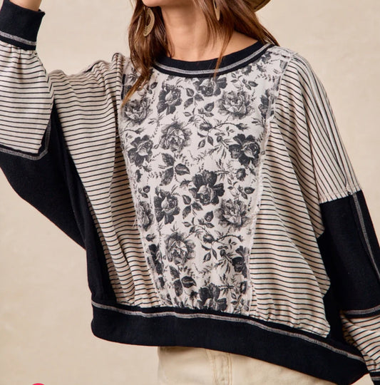 z   Rose Twill & Stripe Mix & Match Top