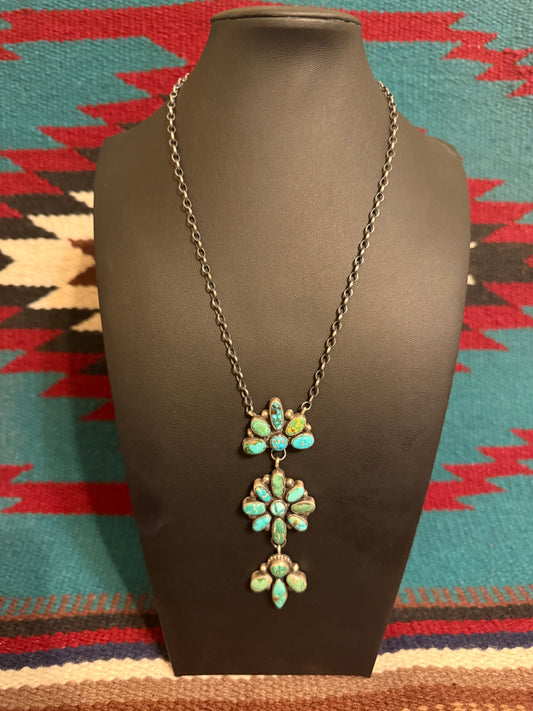 Multi Turquoise Triple Cluster Link Chain Necklace
