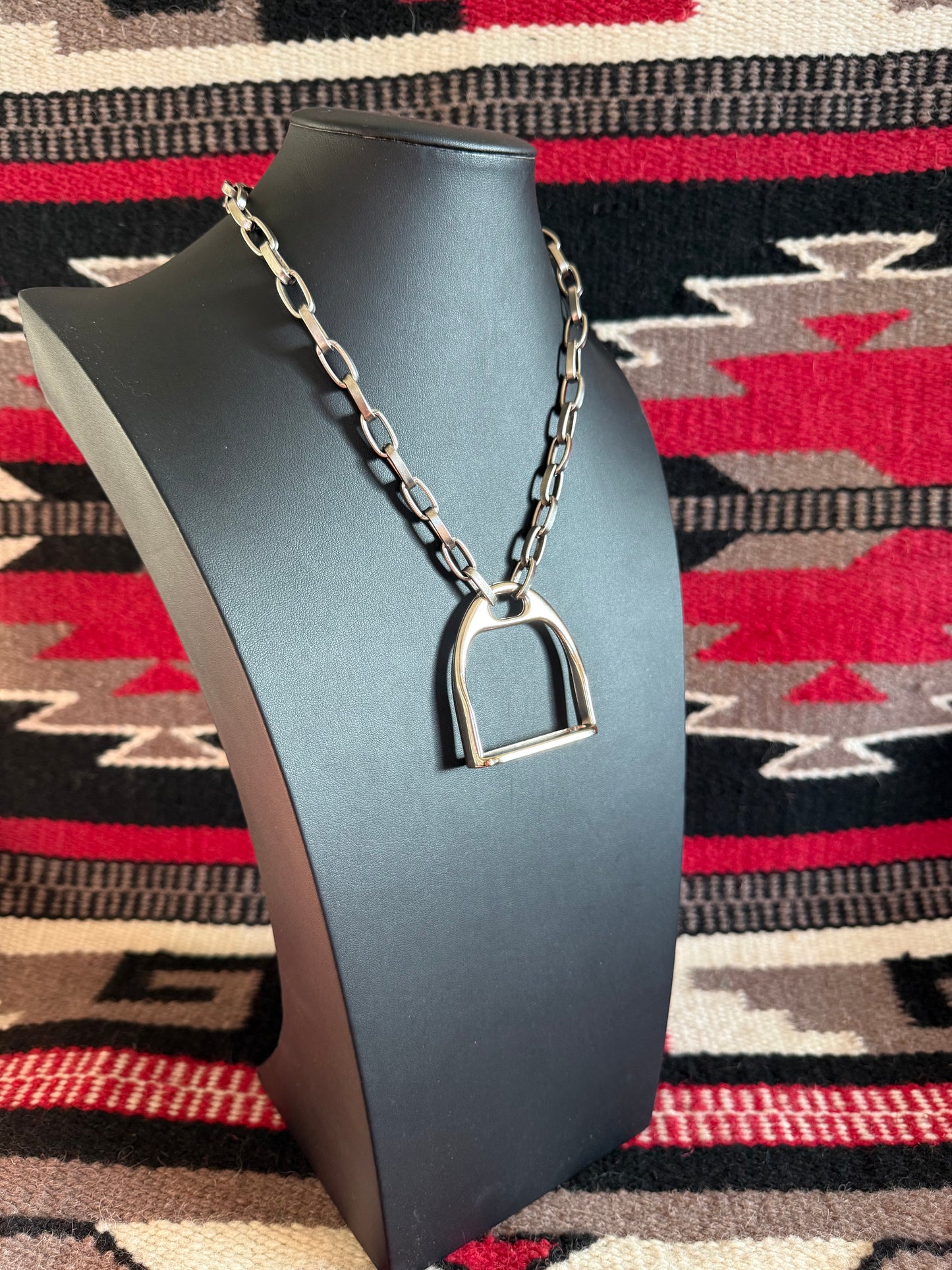 v2   Extra Large Silver Stirrup on Link Chain Necklace 22" Long