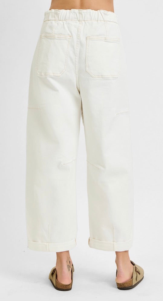 z   Risen High Rise Cream Barrel Pants