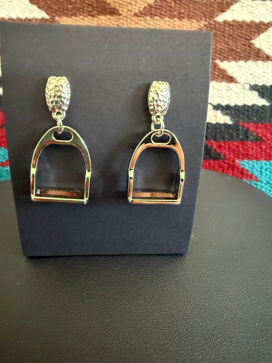 v2   Silver Stirrup Earrings with Hammered Detail