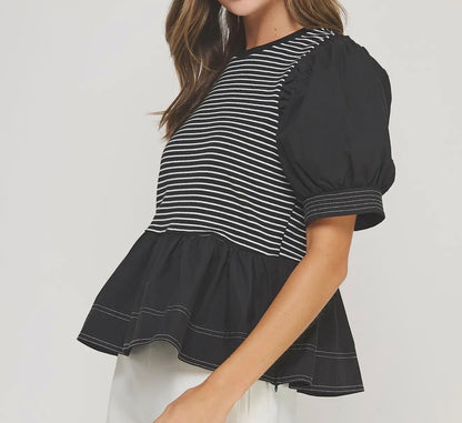 z   Poplin Contrast Striped Top