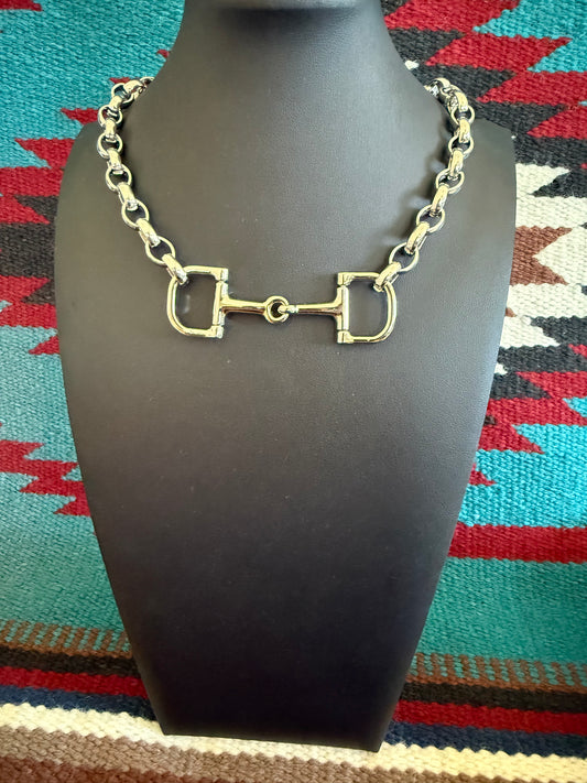 v2   V25  Sterling Silver Double Shackle Necklace 18" Long