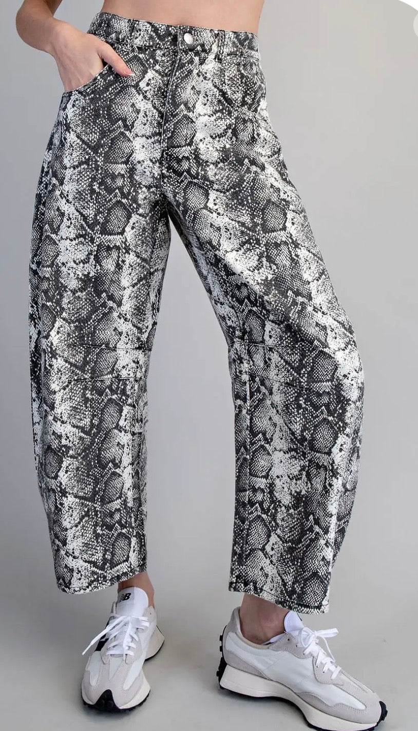 z   Black Python Barrel Jeans