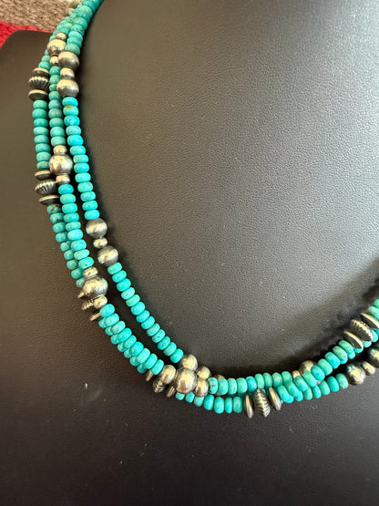 3 Strand Sterling Silver and Turquoise Necklace and Earring Set