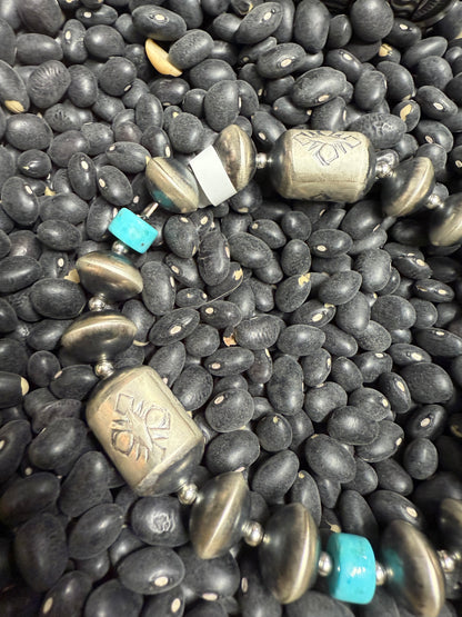 Handmade Sterling Silver and Kingman Turquoise Stamped Stretch Bracelet