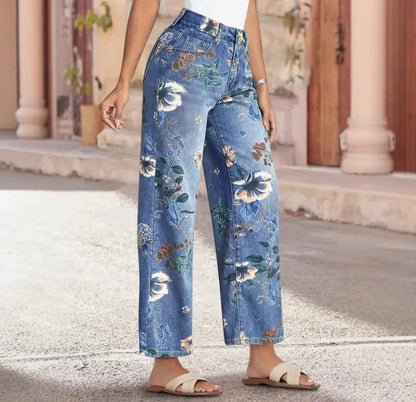 z   Floral HIgh Waist Straight Leg Jeans