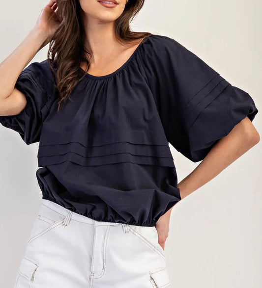 z   Pleated Puff Sleeve Top