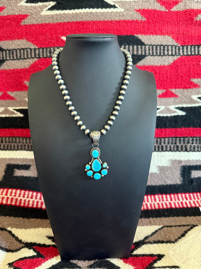 Sterling Silver and Kingman Turquoise Cluster Pendant