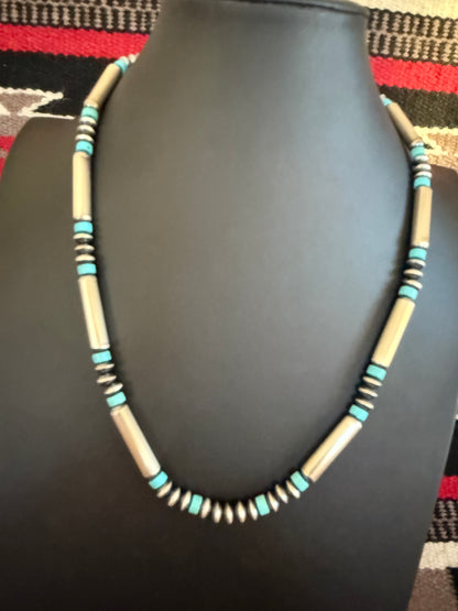Handmade Navajo Pearl Necklace  and Earring Set By Crystal Haley  24" Long