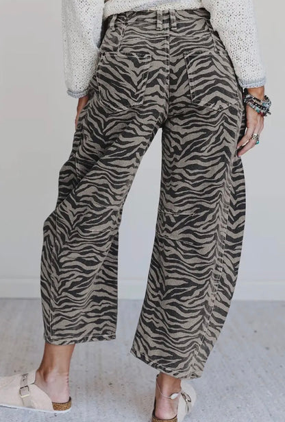 z   Zebra Print Wide Leg Barrel Pants