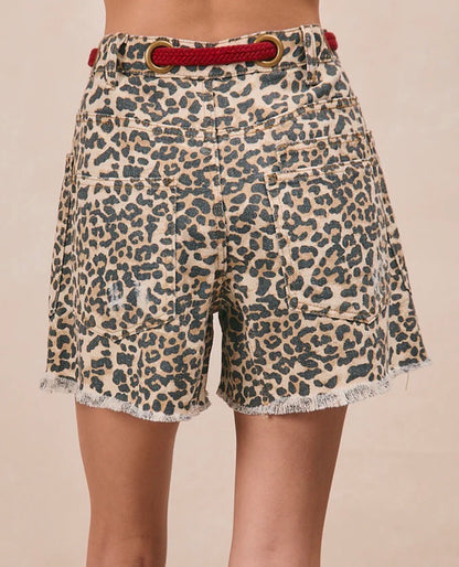z   Leopard Denim Shorts