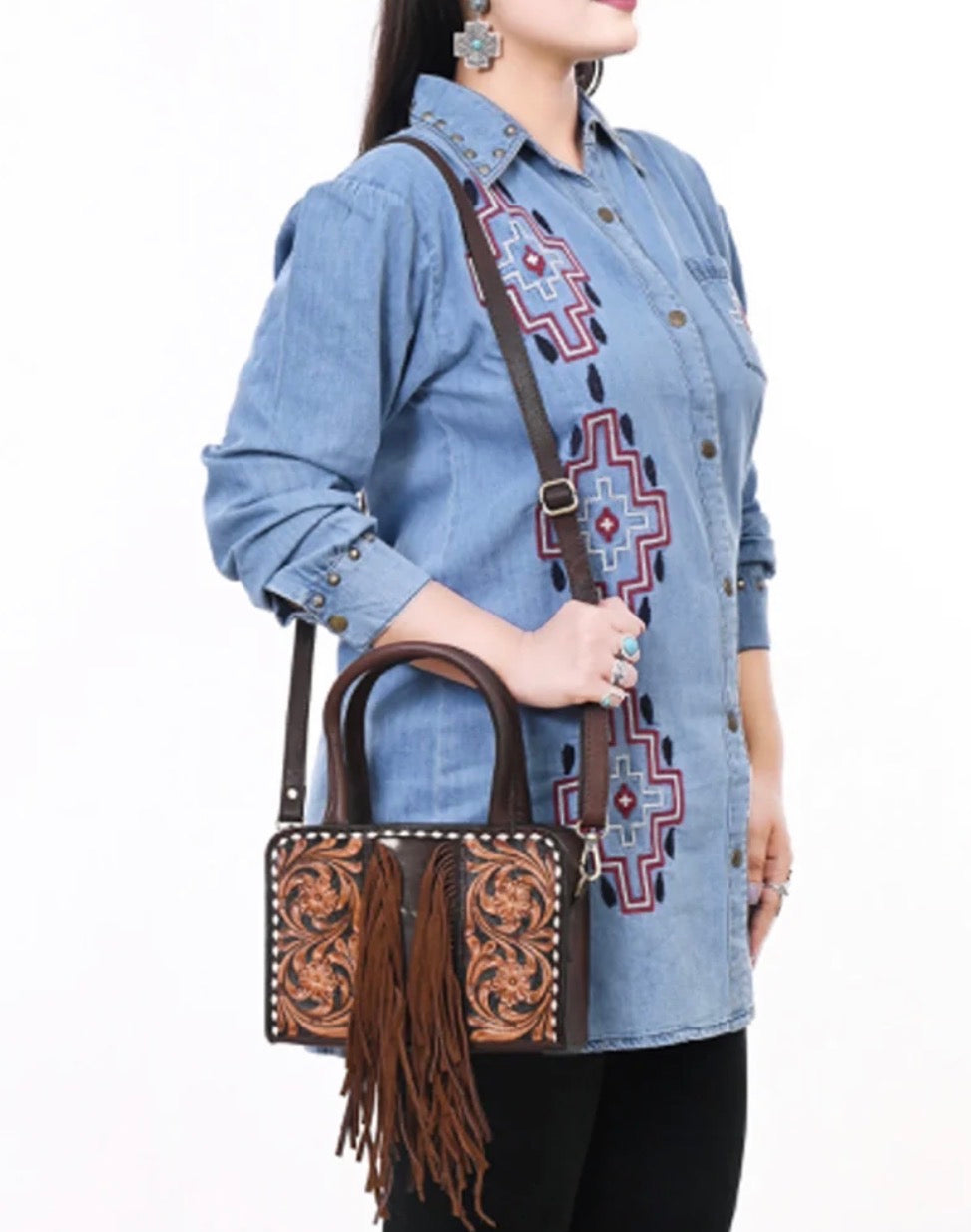 American Darling Hand Tooled Hair-On Cowhide Tote Bag