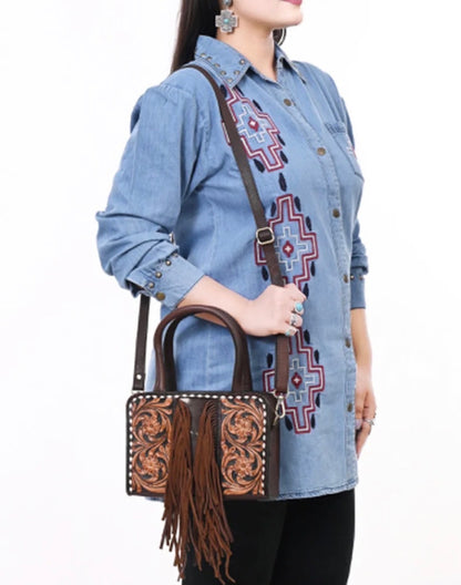 American Darling Hand Tooled Hair-On Cowhide Tote Bag
