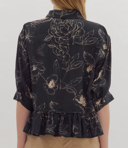 z   Floral Print Ruffle Top