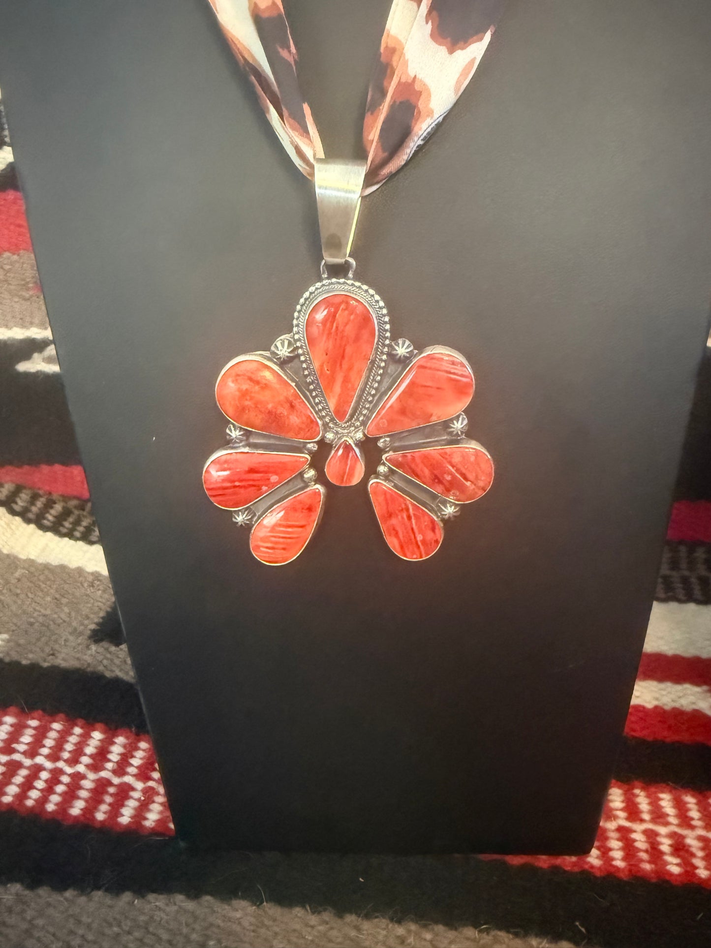 Sterling Silver and Red Spiny Oyster Pendant By Bobby Johnson