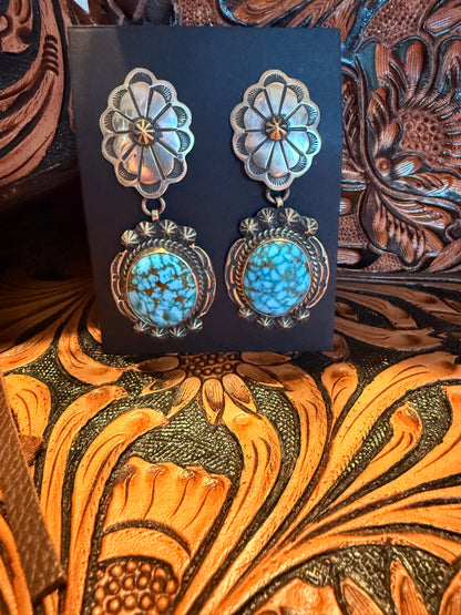 Handmade Sterling Silver and  Sonoran Turquoise Concho Dangle Earrings   By John Nelson