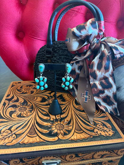 Sterling Silver and Turquoise ClusterDangle Earrings By Sheila Becenti