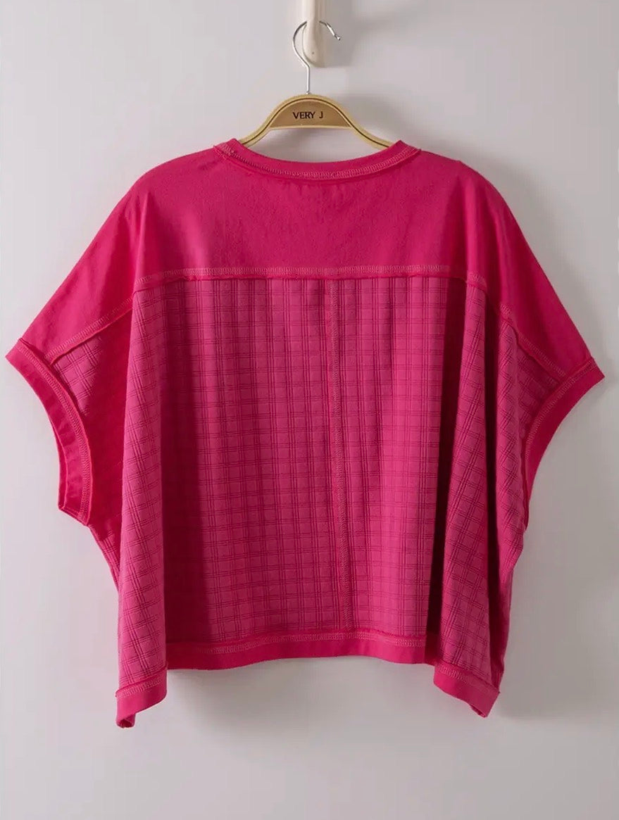 z   Dolman Sleeve Textured Knit Top Fuchsia