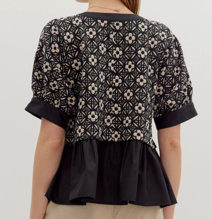 z   Floral Jacquard V-Neck Top