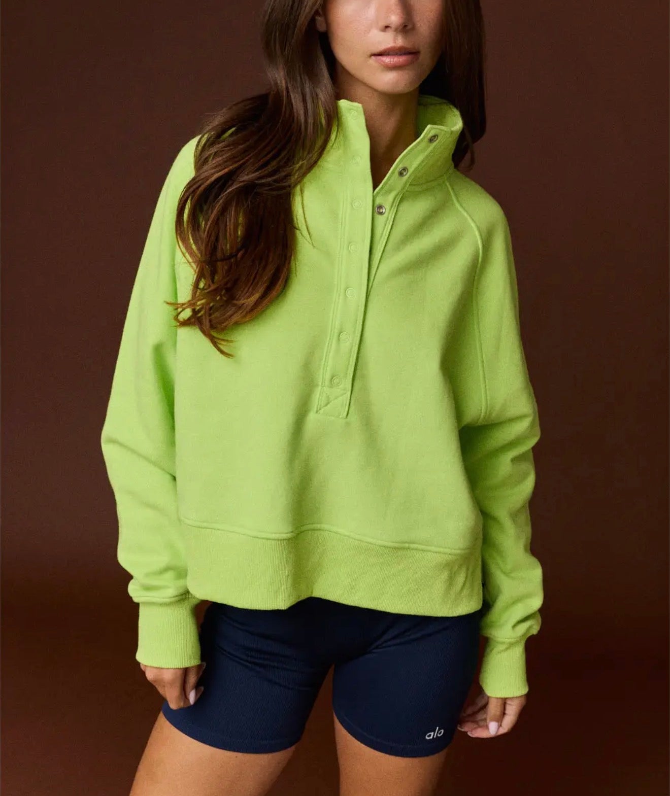 z   Lime Green Mock Neck Pullover