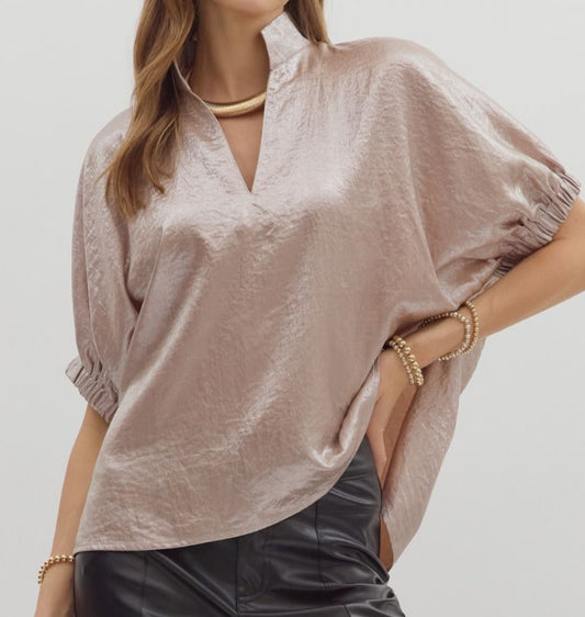 z   Metallic V-Neck Top Champagne