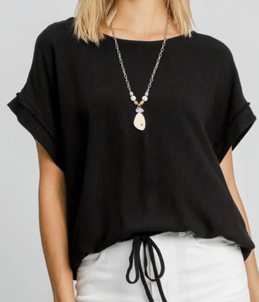 z   Drawstring Linen Blend Top
