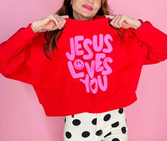 z   Jesus Loves you Crop Sweatshirt