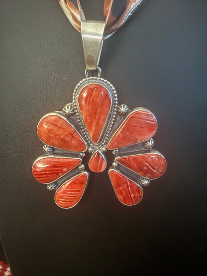 Sterling Silver and Red Spiny Oyster Pendant By Bobby Johnson