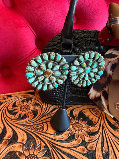 Turquoise Round Cluster Earrings by Danny L. Wauneka