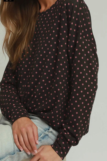 z   Polka Dot Bubble Hem Ash Top
