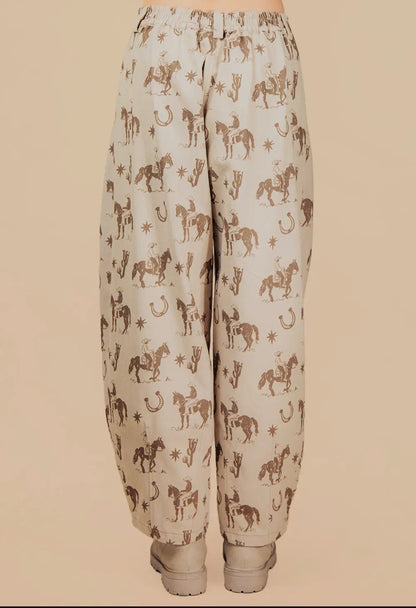 z   Western Graphic Barrel Pants