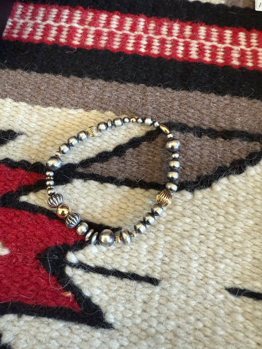 BR3 Sterling Silver Navajo Pearls and 14K Gold Fill Bracelet