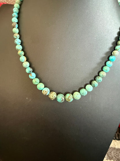 Graduated Turquoise Round Beads Necklace 18" Long