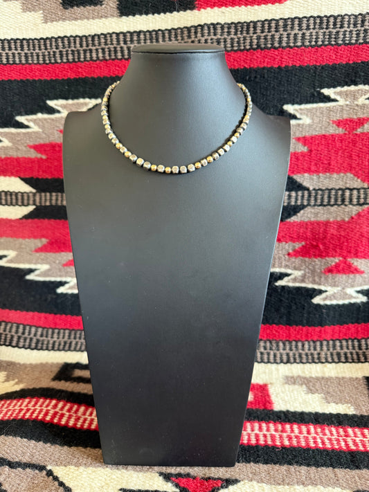 Mixed Sterling Silver Navajo Pearls and Gold Filled Beaded Necklace 16" Long