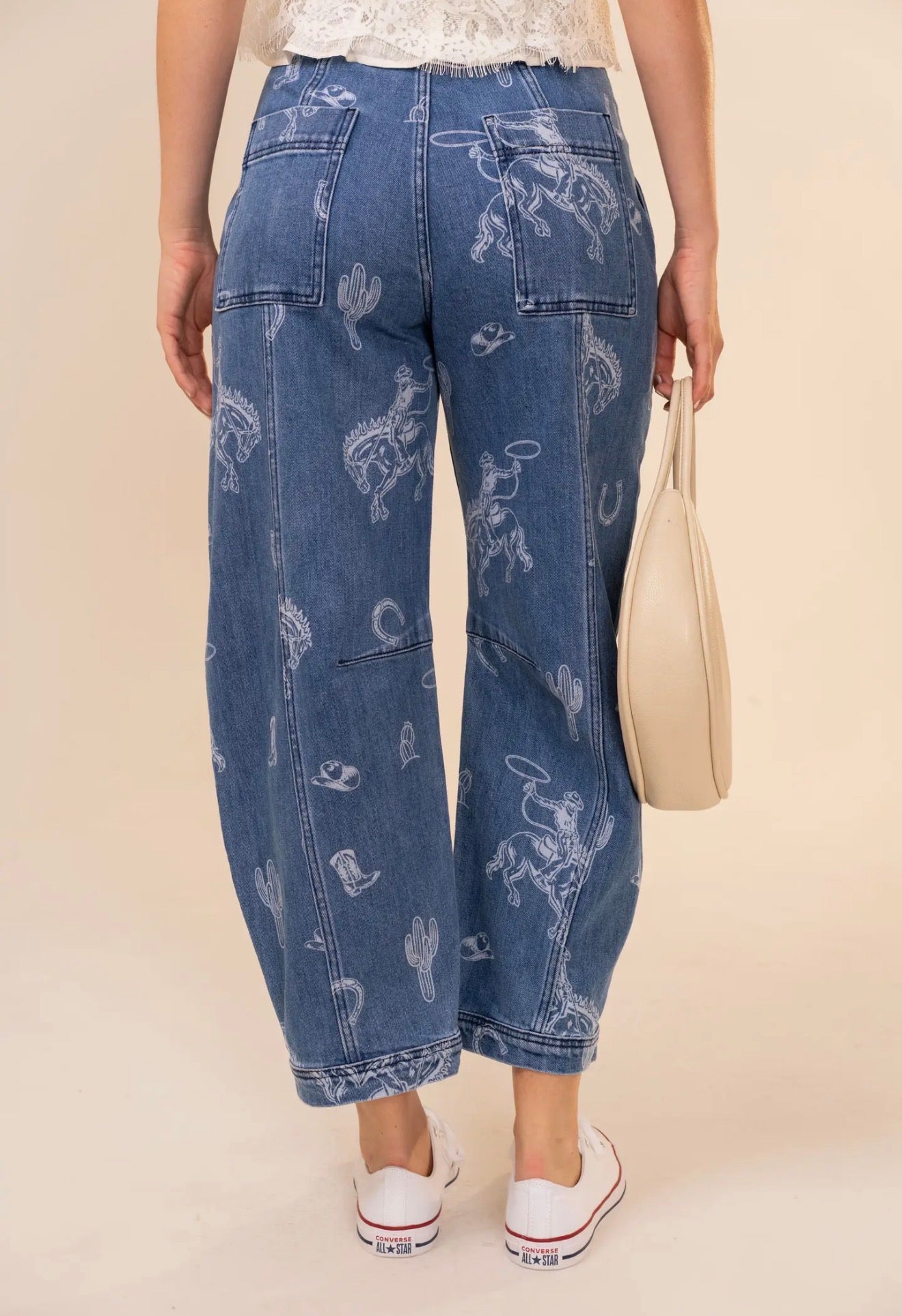 z   Western Print Barrel Jeans