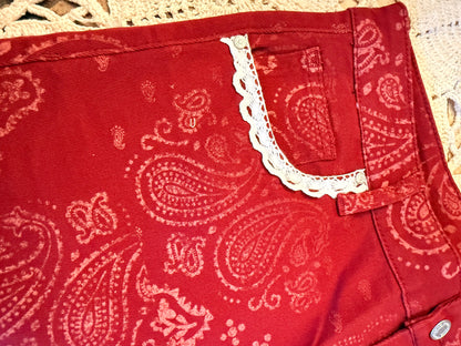 z   Red Bandana Frey Hem Wide Leg Jeans