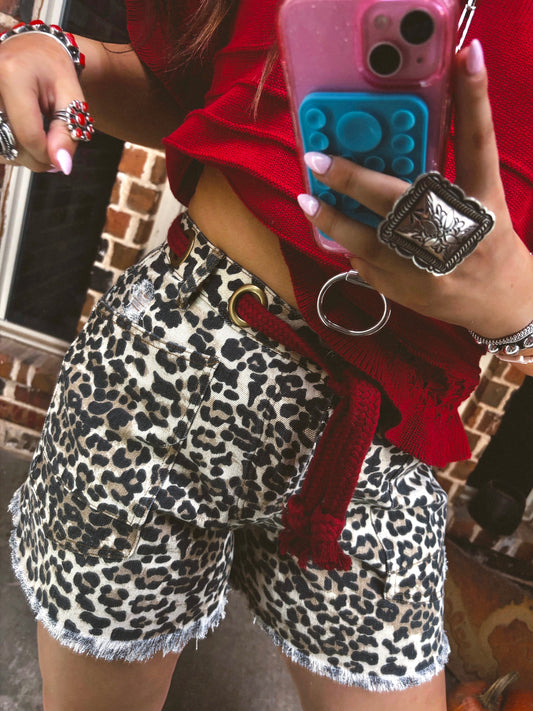 z   Leopard Denim Shorts