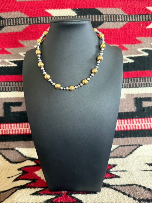 Style 6 Sterling Silver Navajo Pearl and Gold Necklace 16" Long
