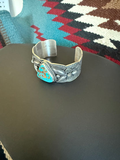 Sterling Silver Royston Turquoise Cuff with detailing