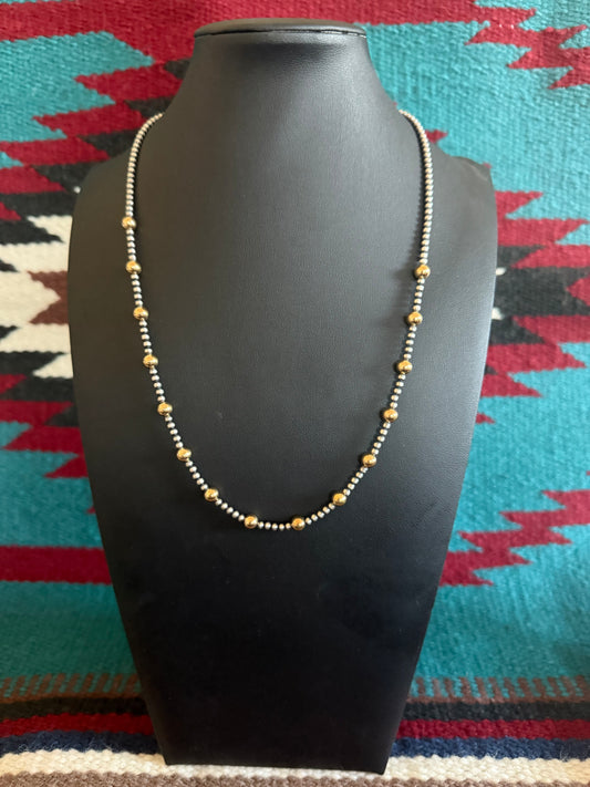 Style 4 Sterling Silver Navajo Pearl and Gold Necklace 22" Long 3mm
