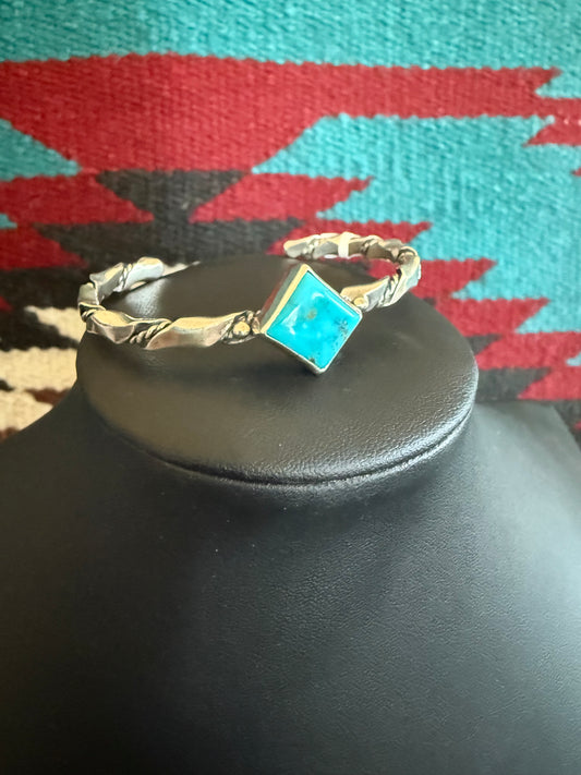 Diane Smith Sterling Silver with a Kingman Turquoise Square Stone Cuff