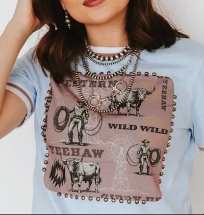 z   Light Blue Wild west vintage Top