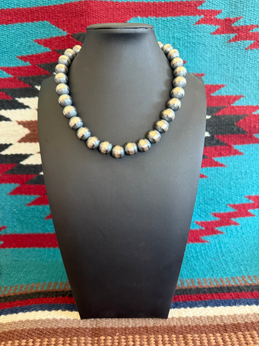 14mm Sterling Silver Navajo Pearl Necklace  16" Long