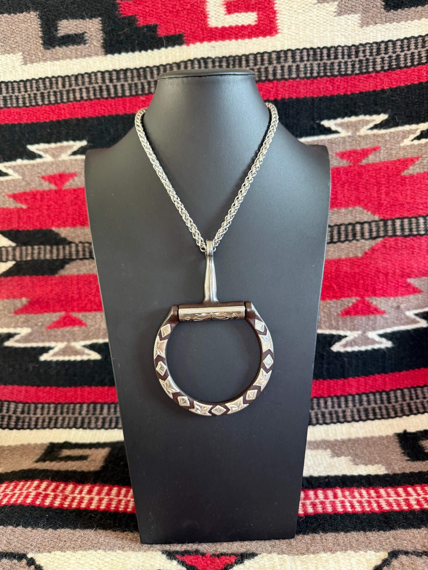 v2   Brown Snaffle Bit on Thick Silver Chain 19" Long #1