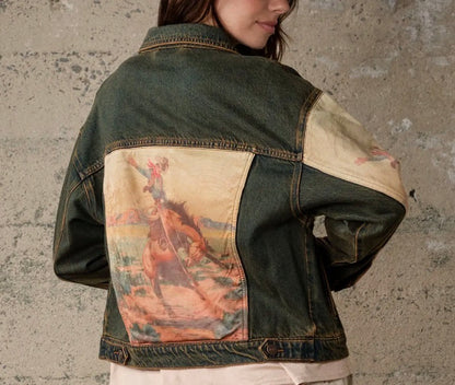z   Western Print Mix Denim Jacket