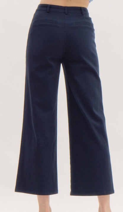 z   Solid Color High Waisted Wide Leg Pants