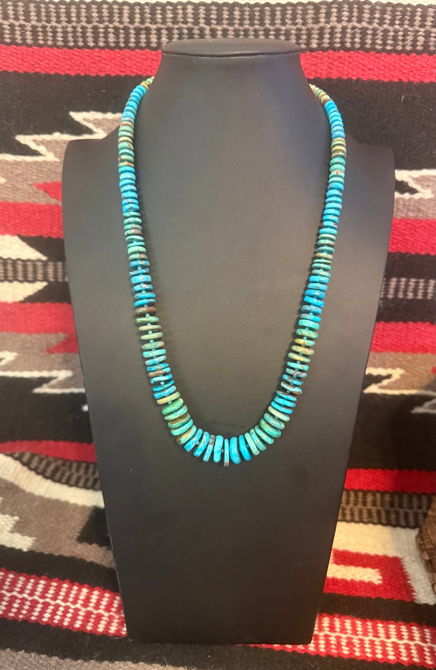 Kingman Turquoise Graduated Wafer Necklace 24" Long